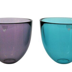 Two Orrefors Bowls - Teal and Purple